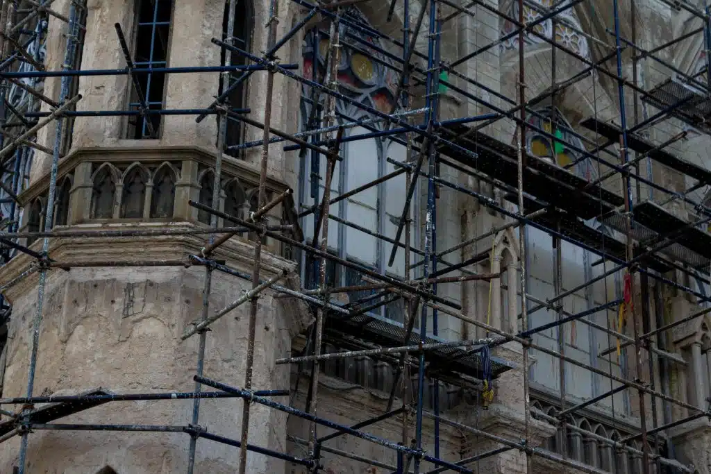 Showcasing a work progress of building restoration in London.